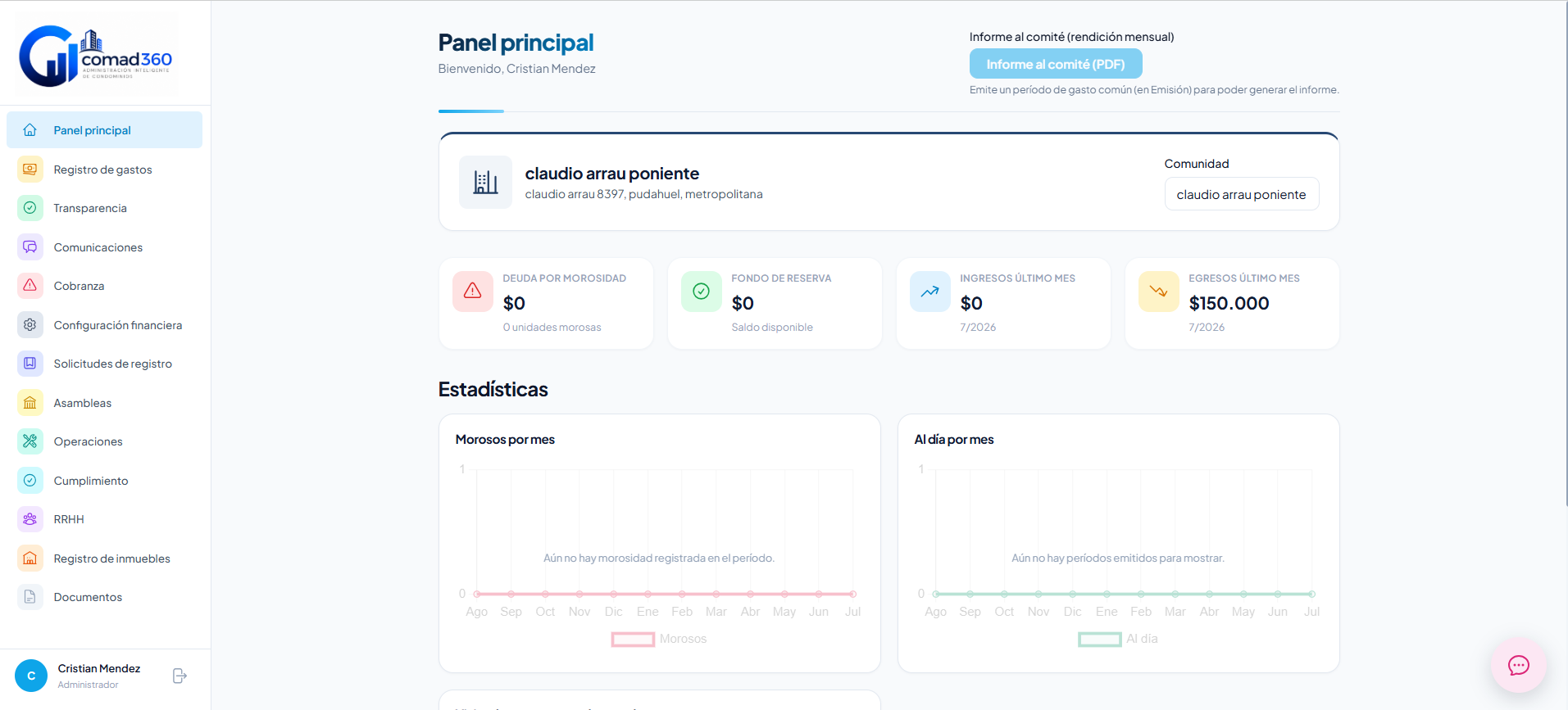 Panel principal de Comad360