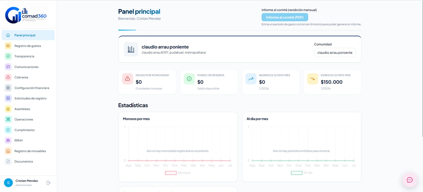 Panel principal de Comad360
