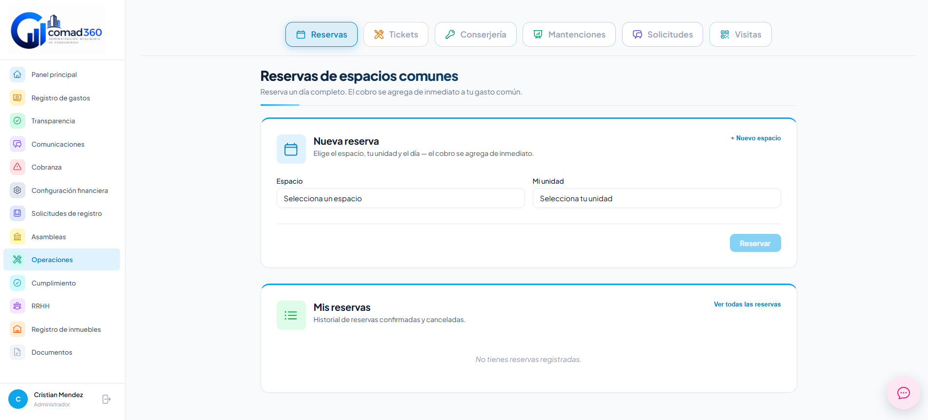 Reservas y operaciones en Comad360