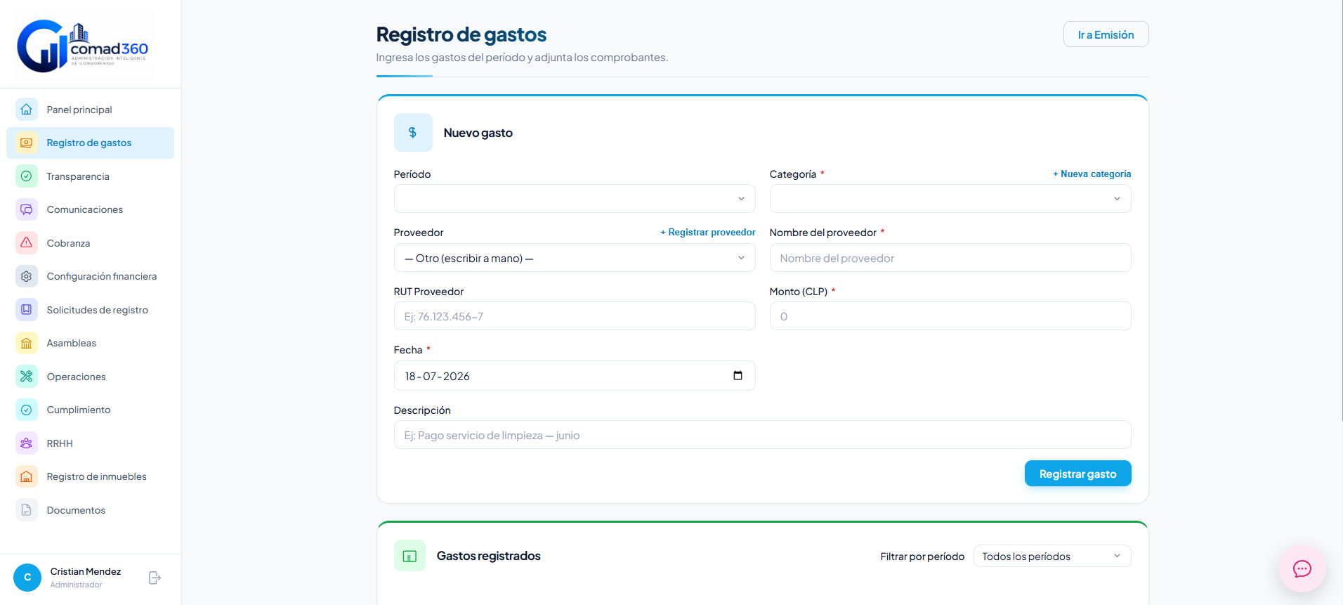 Registro de gastos y finanzas en Comad360